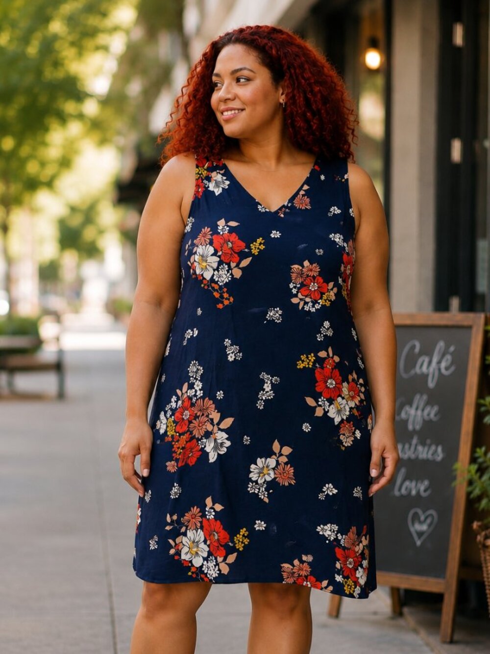 Old Navy Navy Floral Sleeveless Shift Dress V-Neck Summer